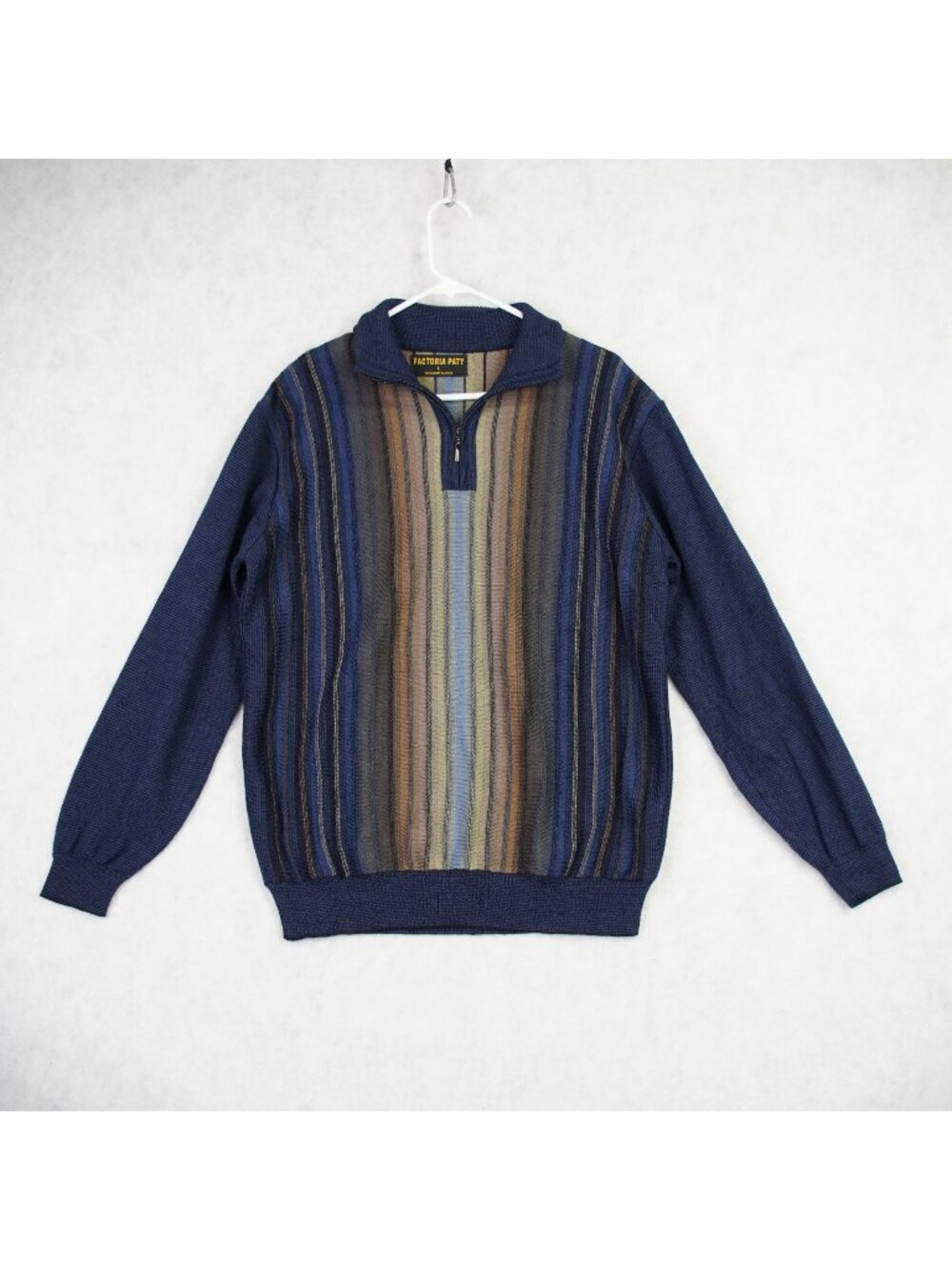 Factoria Paty Mens 100% Baby Alpaca Striped Quarter Zip Sweater Sz L Peru Made